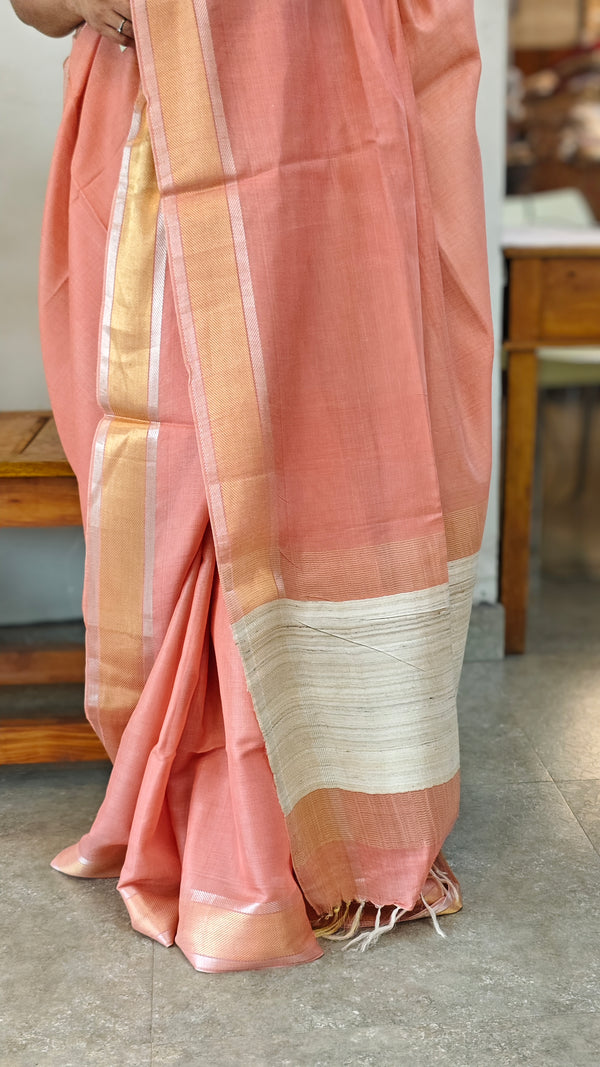 Peach linen silk saree - DR42