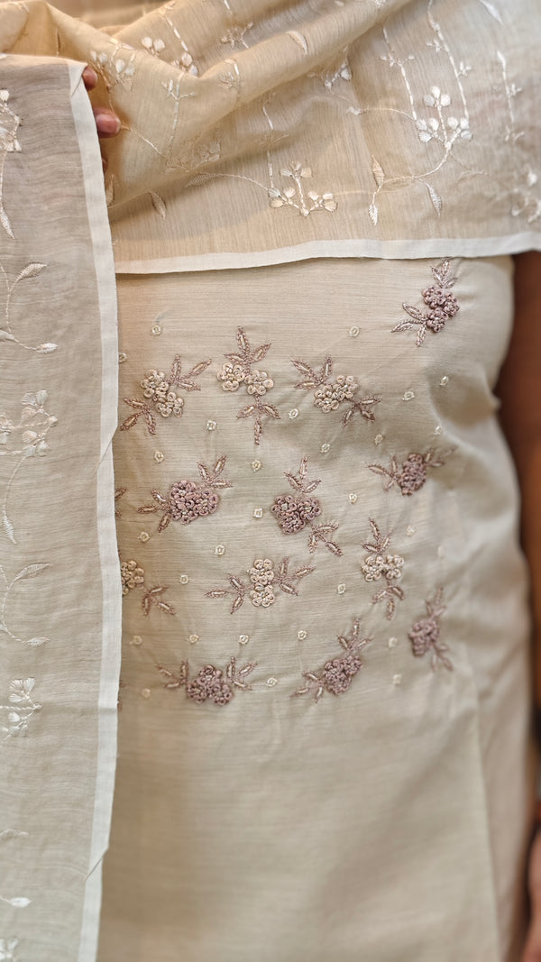 Light Beige Moonga tussar silk suit