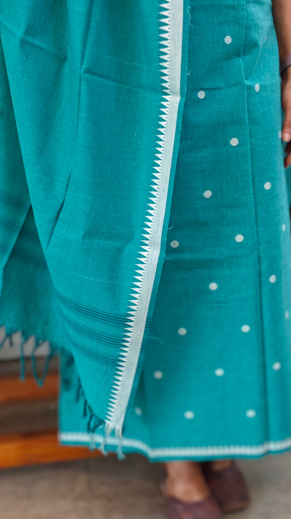 Teal green Handloom cotton suit