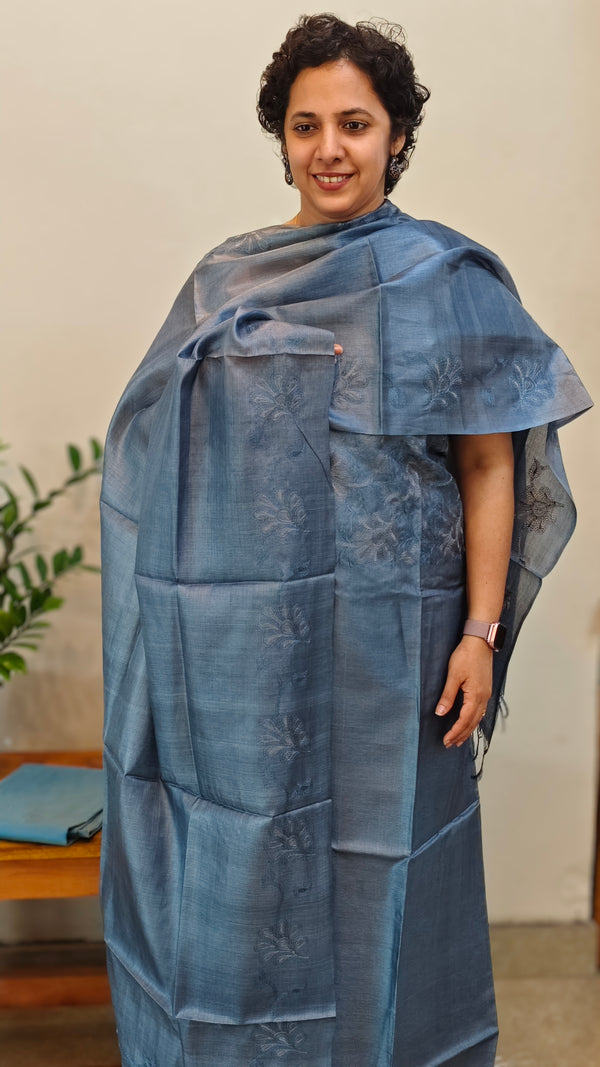 Agean Blue tussar silk suit