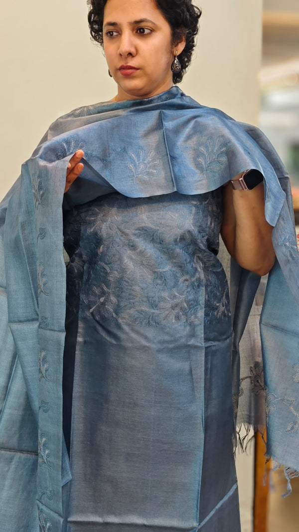 Agean Blue tussar silk suit
