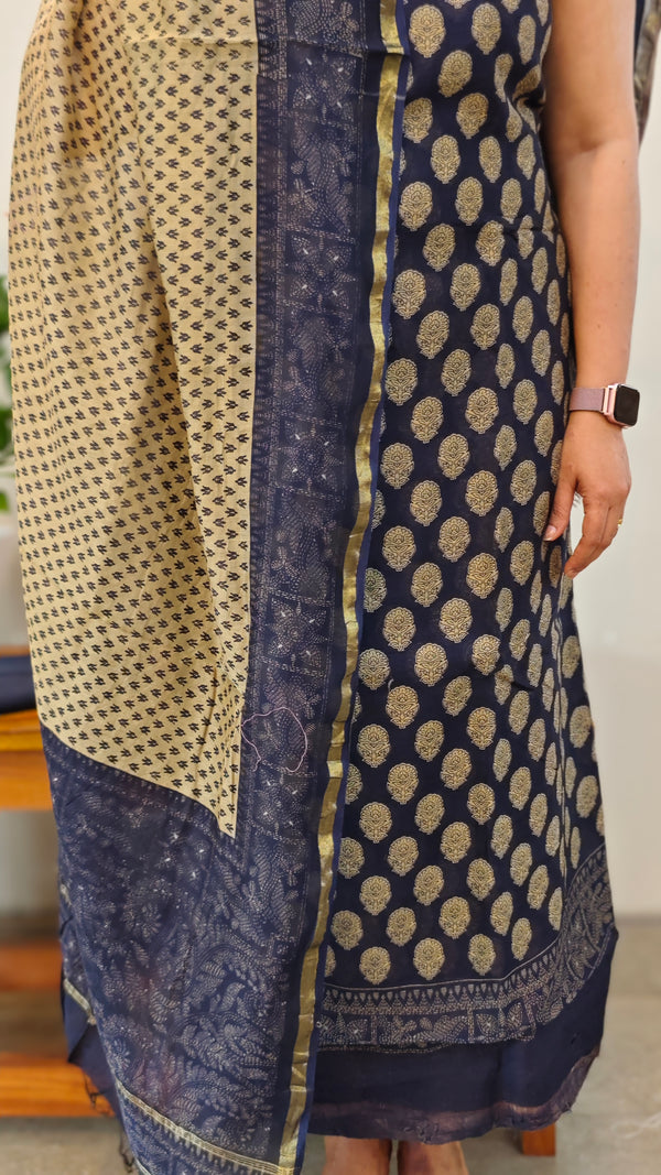 Blue and beige chanderi salwar suit