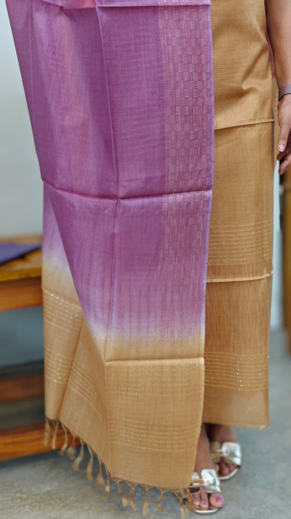 Beige and Purple Lined tussar silk suit