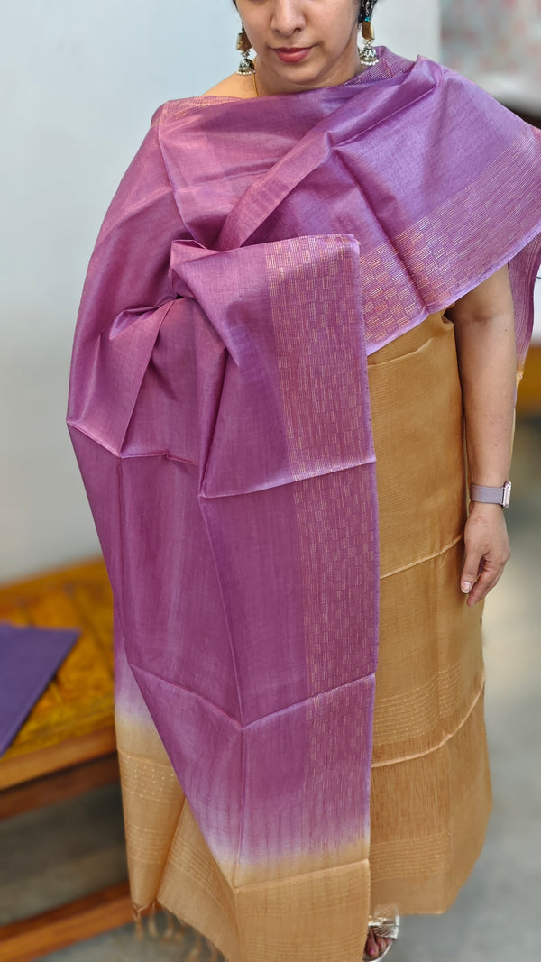 Beige and Purple Lined tussar silk suit