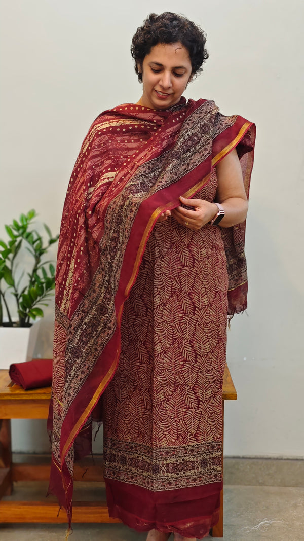 Maroon chanderi salwar suit