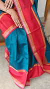 Peacock Green and Dark Red Raw Silk Saree - SRW6