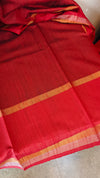 Peacock Green and Dark Red Raw Silk Saree - SRW6