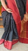 Black and maroon zari woven raw silk saree - SRW6