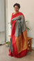 Slate Grey and red zari woven raw silk saree - SRW6