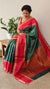 Emerald Green and Red zari woven Raw silk saree - SRW6