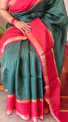Emerald Green and Red zari woven Raw silk saree - SRW6