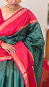 Emerald Green and Red zari woven Raw silk saree - SRW6