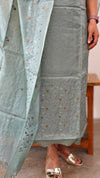 Teal green tussar silk suit