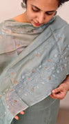 Teal green tussar silk suit