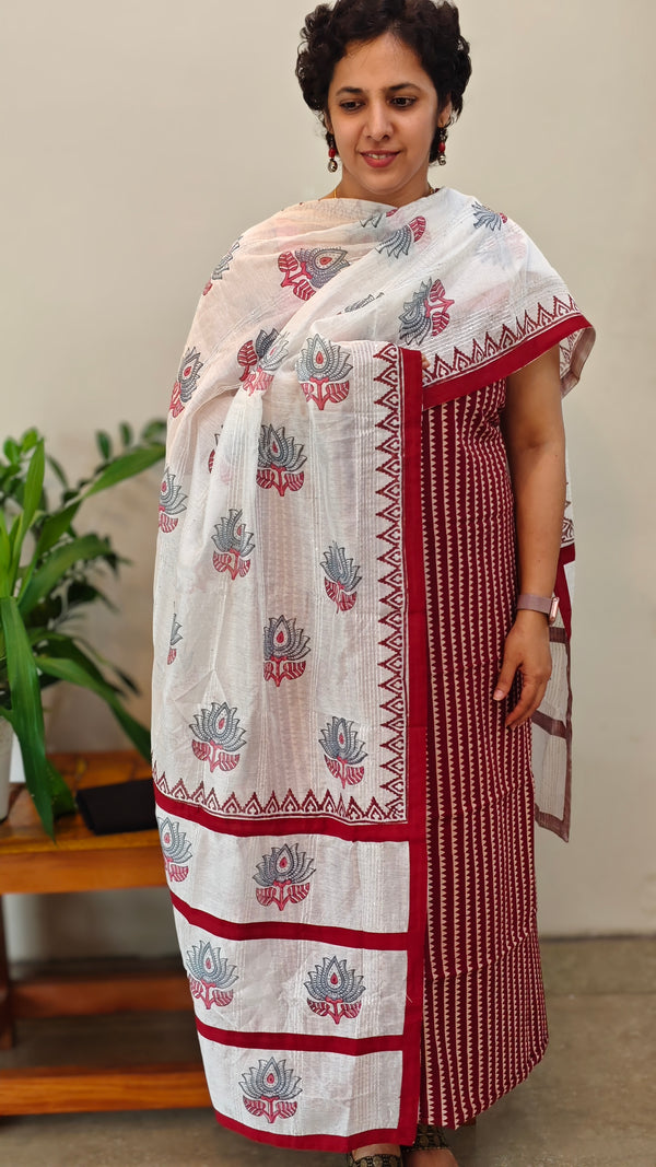 Maroon and white cotton suit -1
