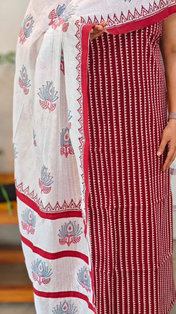 Maroon and white cotton suit -1