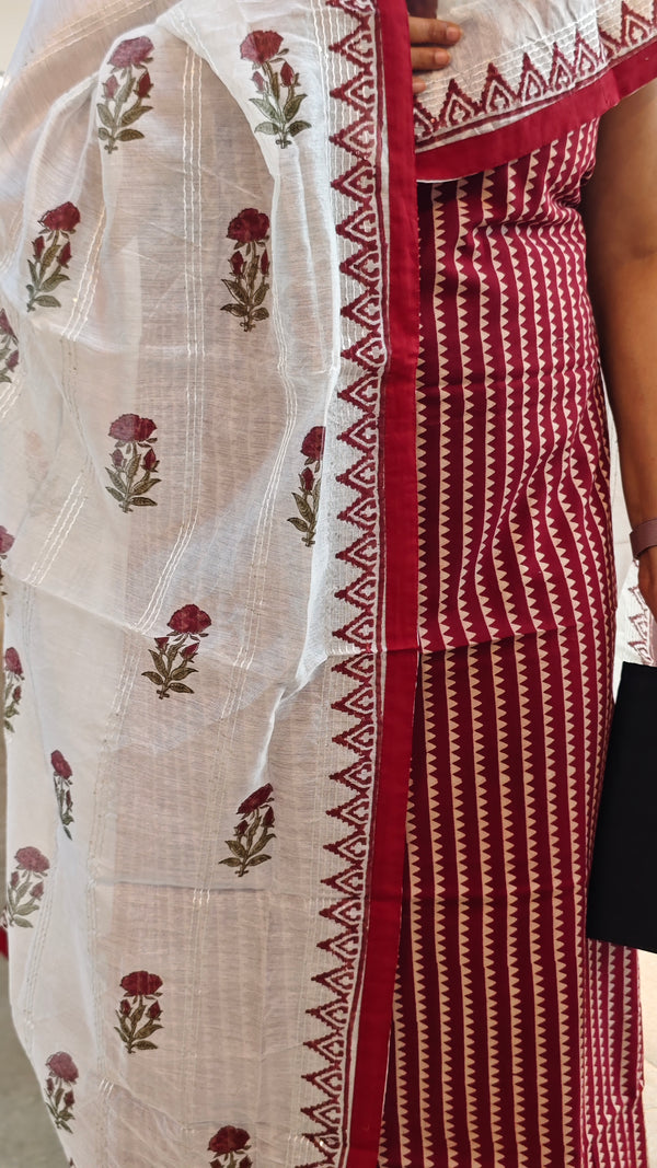 Maroon and white cotton suit - 2
