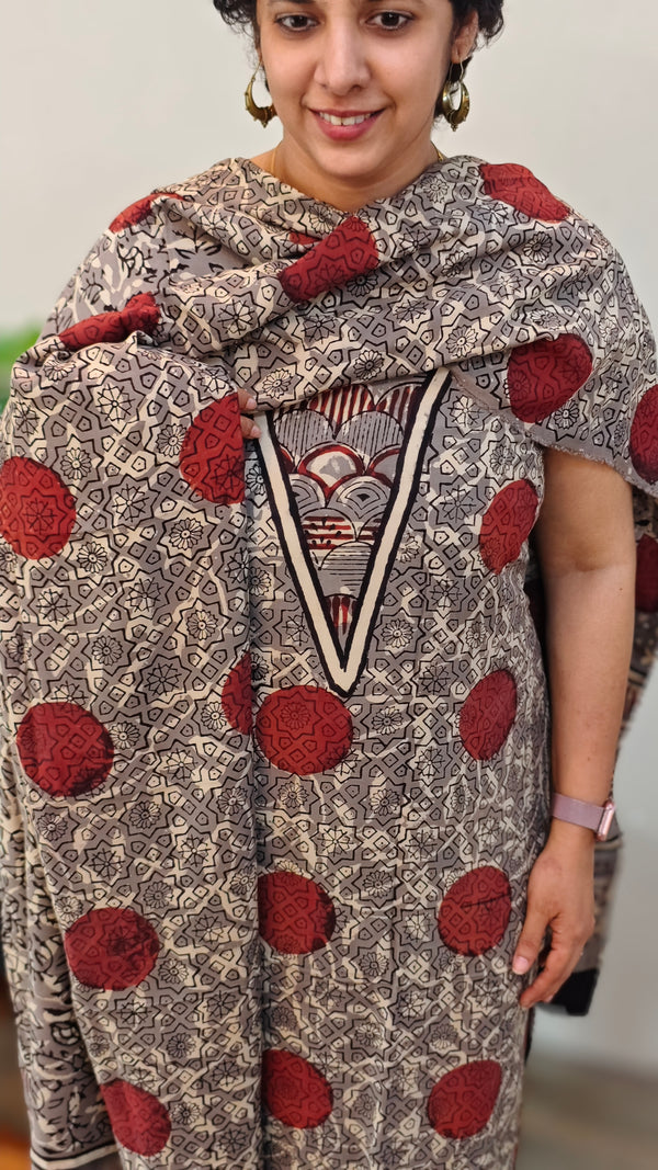 Grey and maroon modal cotton suit