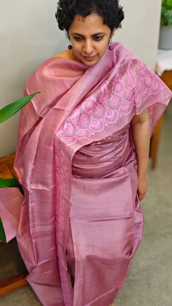 Blush pink tussar silk suit