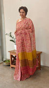 Peach Printed Silky kota saree with Pita work - D229