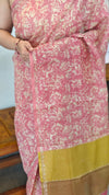 Peach Printed Silky kota saree with Pita work - D229