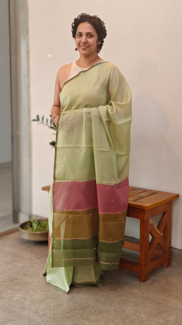 Pista Green Silky Kota saree with Pita Work - D229 - EMR4