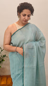 Teal Blue Silky kota saree with hand pita embroidery - D229