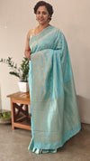 Ice Blue Chinon Banarasi Saree - BLM8