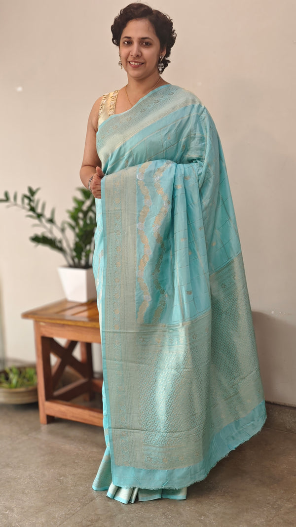 Ice Blue Chinon Banarasi Saree - BLM8