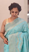 Ice Blue Chinon Banarasi Saree - BLM8