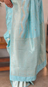 Ice Blue Chinon Banarasi Saree - BLM8
