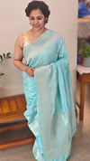 Ice Blue Chinon Banarasi Saree - BLM8