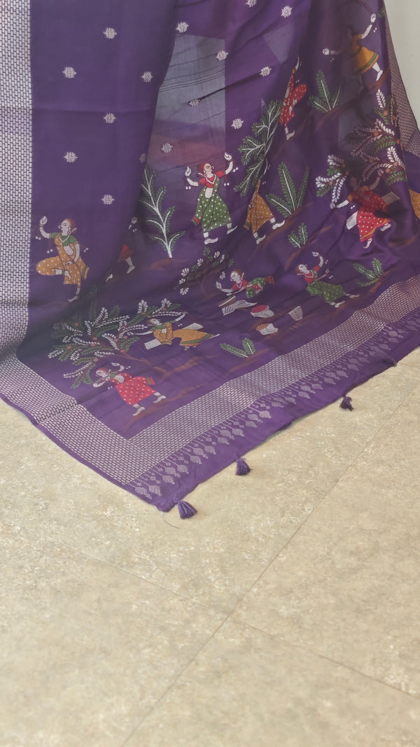 Deep Purple Chinon Banarasi Silk Saree - BLM8