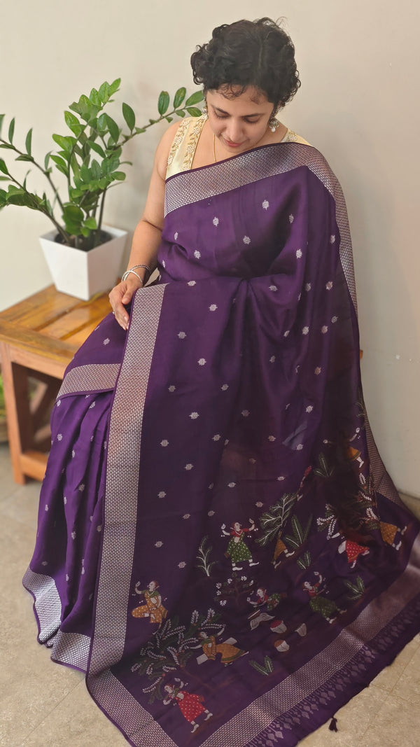 Deep Purple Chinon Banarasi Silk Saree - BLM8