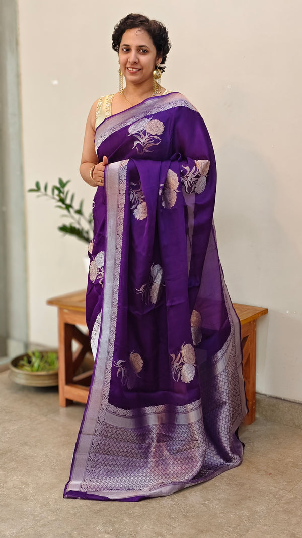 Deep Violet Banarasi Silk Saree - BLM8