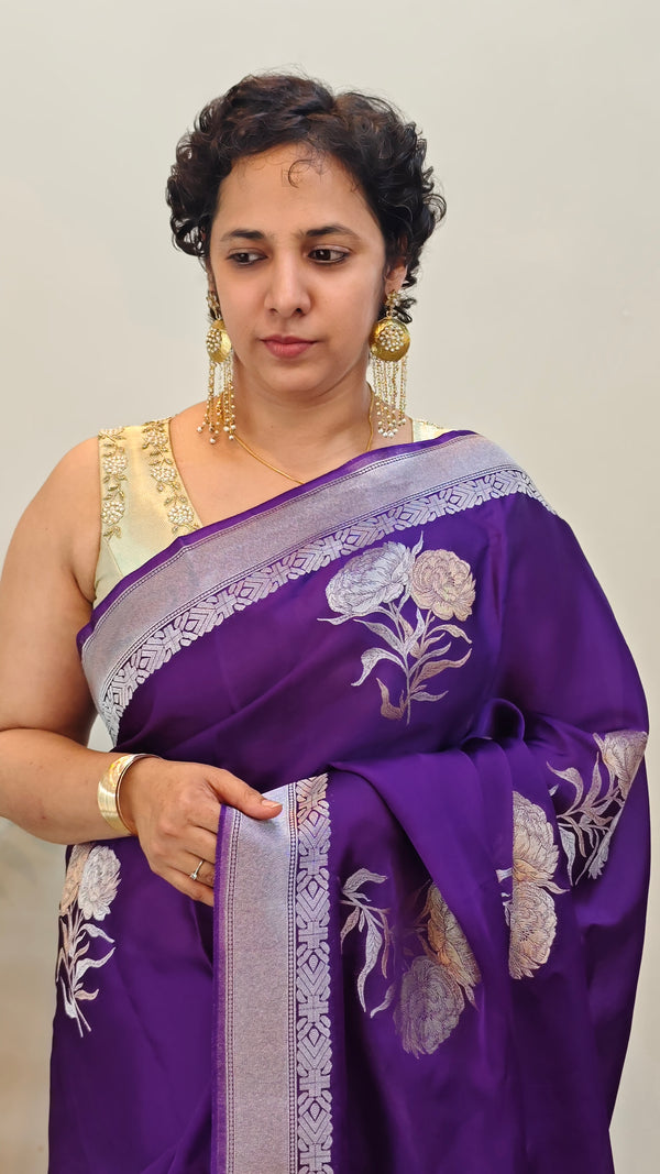 Deep Violet Banarasi Silk Saree - BLM8