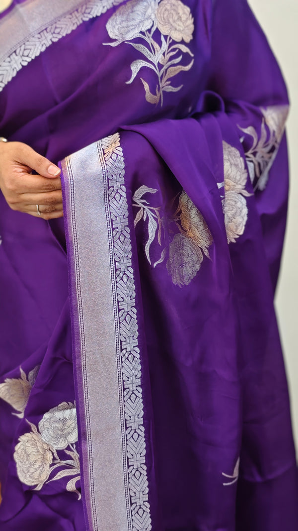Deep Violet Banarasi Silk Saree - BLM8