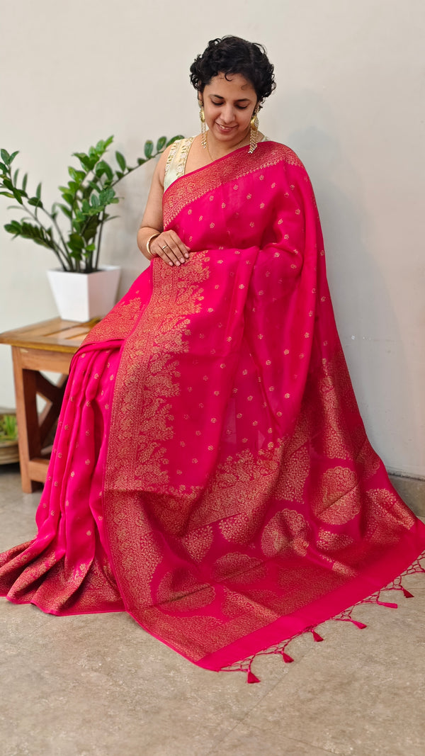 Rani Pink banarasi silk saree - BLM8
