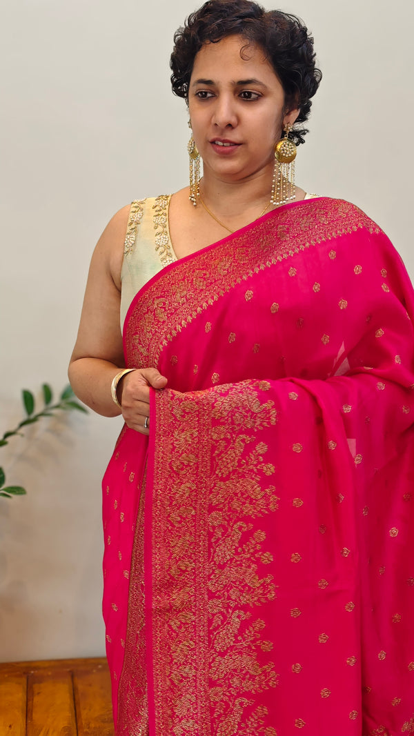 Rani Pink banarasi silk saree - BLM8