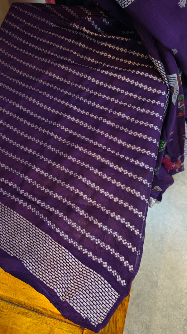 Deep Purple Chinon Banarasi Silk Saree - BLM8