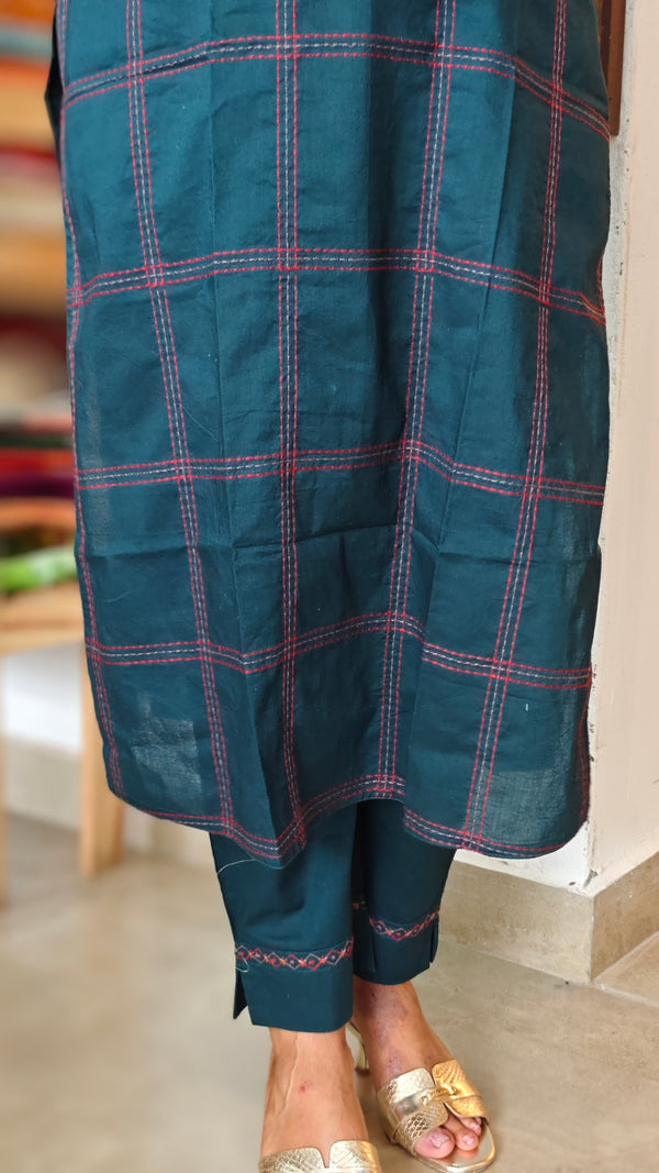 Dark green cotton 2 piece kurtiset