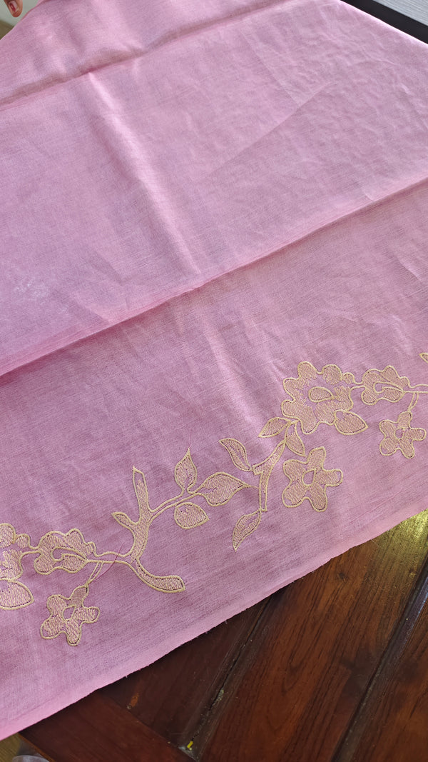 Pink Embroidered Tussar Silk Saree - GF3A
