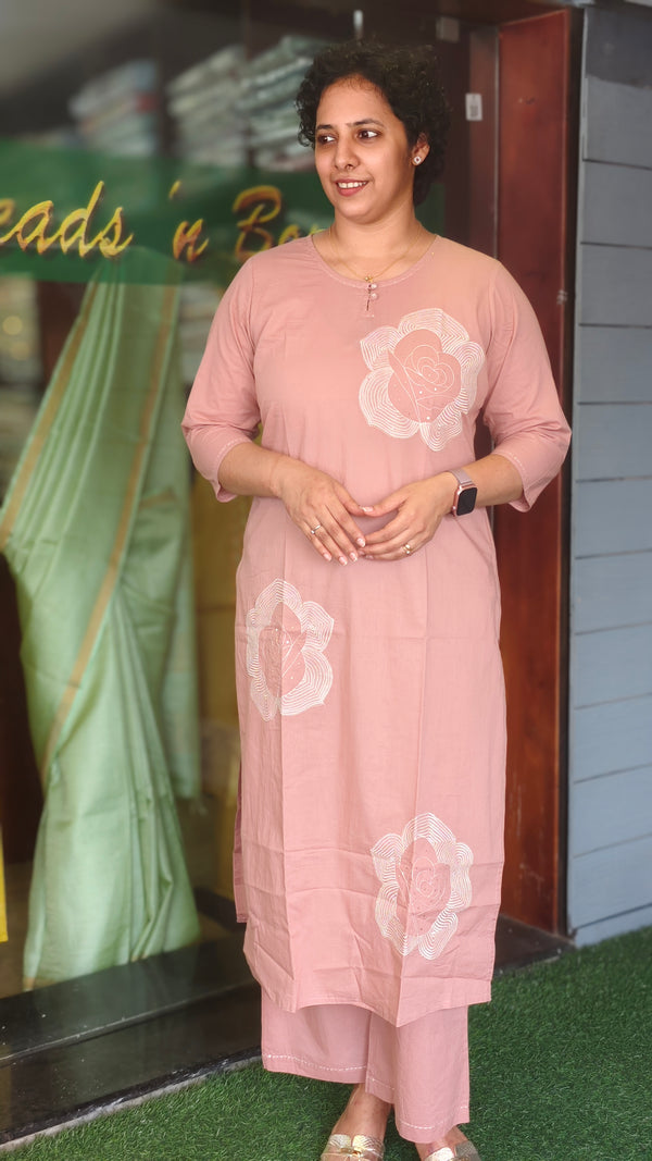 Blush pink cotton 2 piece kurti set