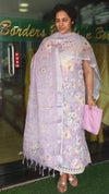 Lavender floral printed linen cotton suit - JR39