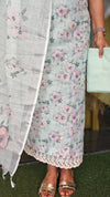 Sea Green Green Floral Printed Linen Cotton Suit - JR39