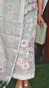 Sage Green Floral Printed Linen Cotton Suit - JR39