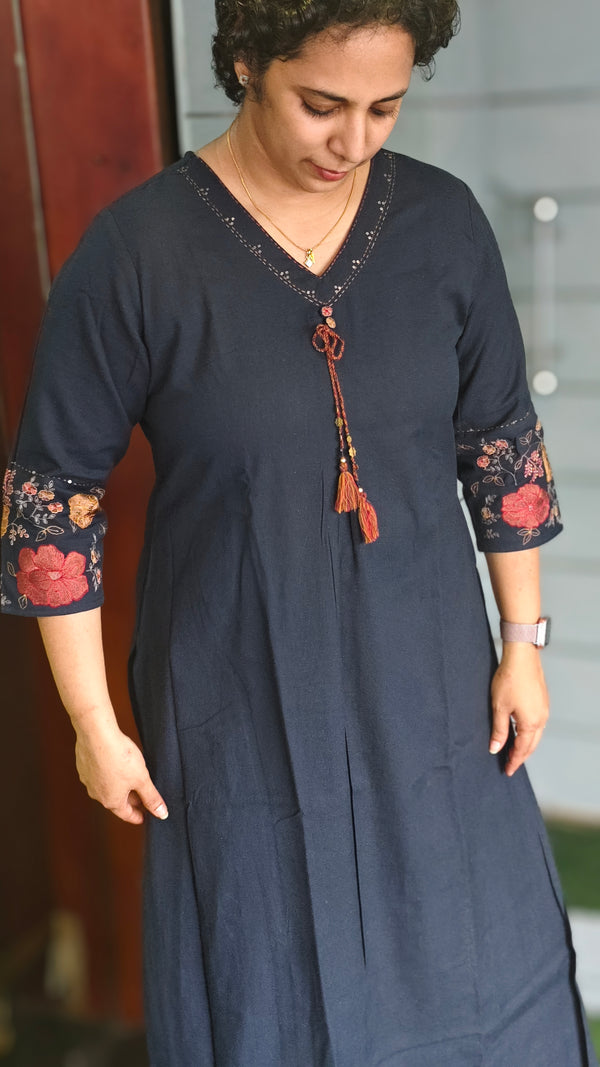 Dark blue cotton 2 piece kurti set