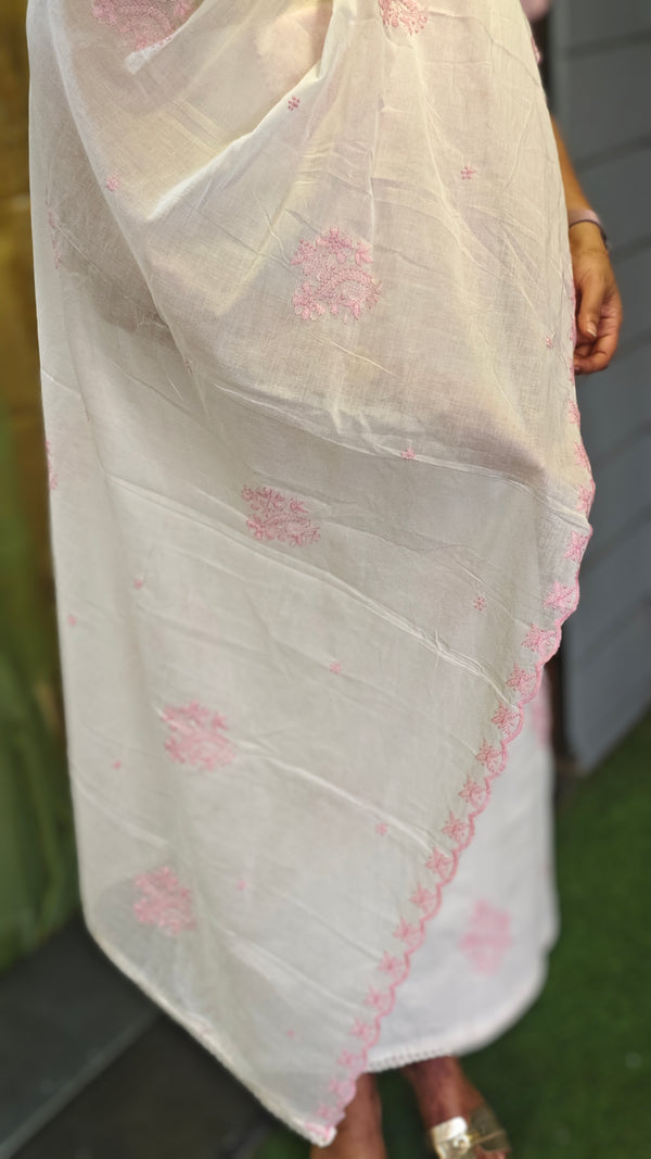 Off white and pink chikankari cotton suit - NS21