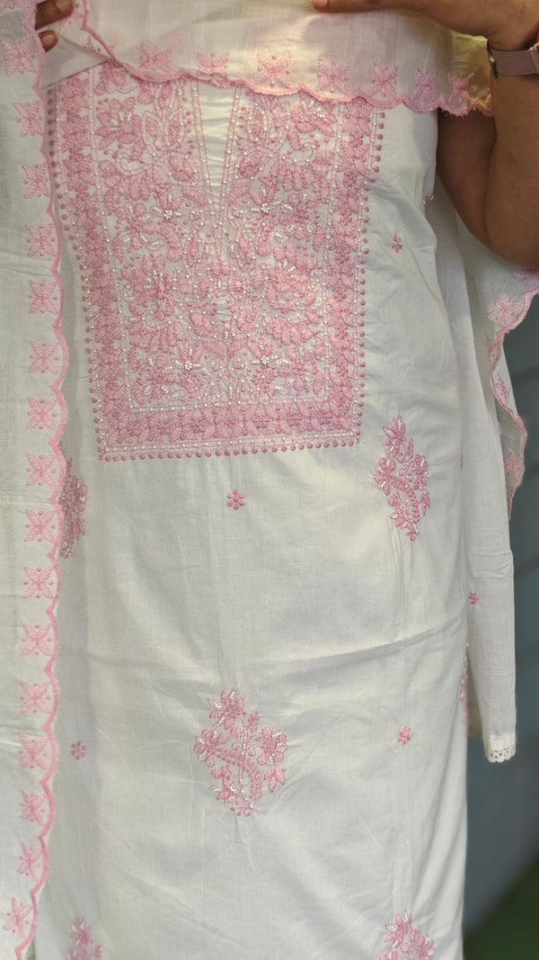 Off white and pink chikankari cotton suit - NS21