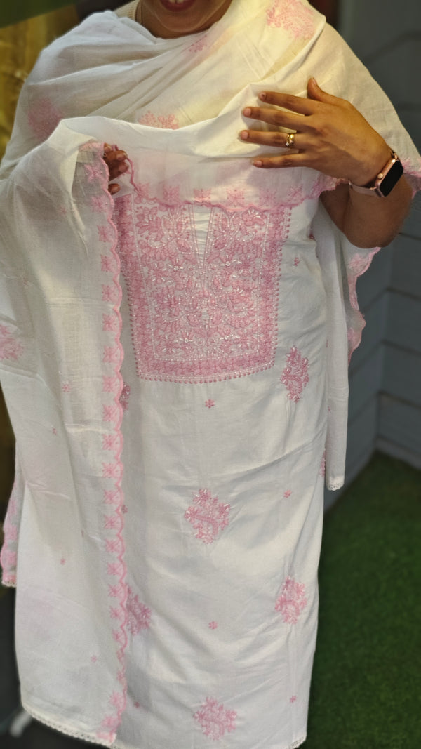 Off white and pink chikankari cotton suit - NS21